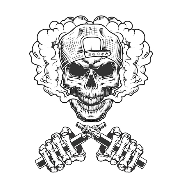 Free Vector vintage monochrome hipster skull in cap