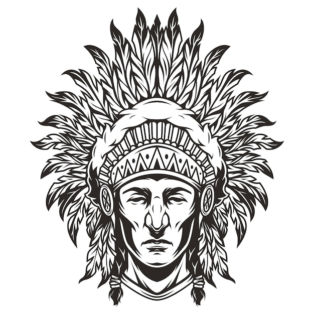 Free Vector vintage monochrome indian chief head illustration