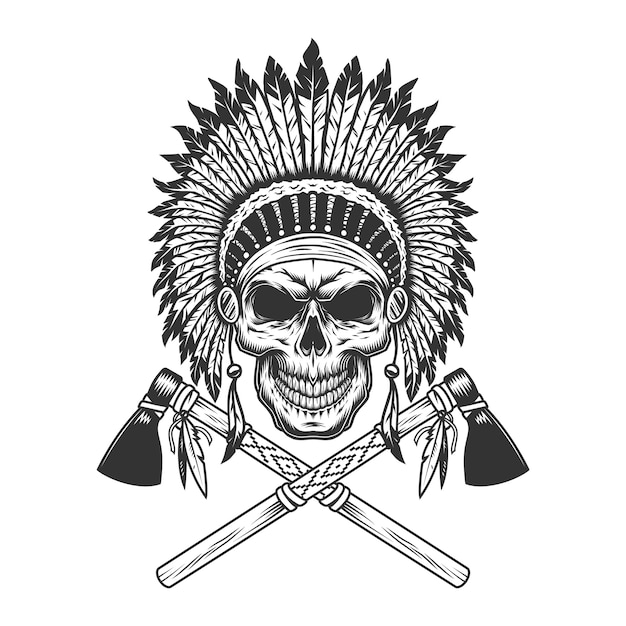 Free Vector vintage monochrome indian chief skull