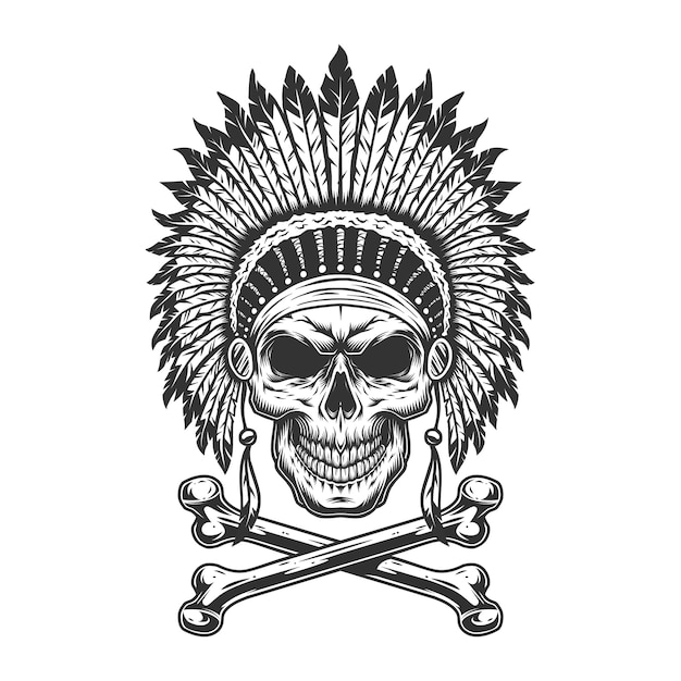 Free Vector vintage monochrome indian chief skull