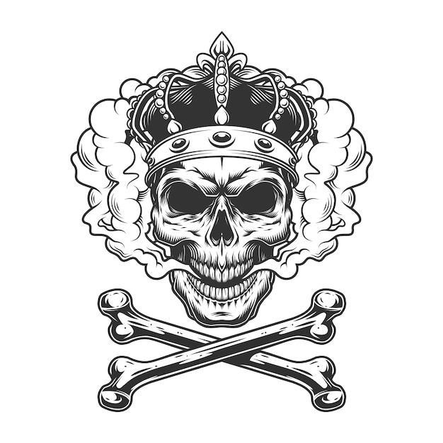 Free Vector vintage monochrome king skull wearing crown