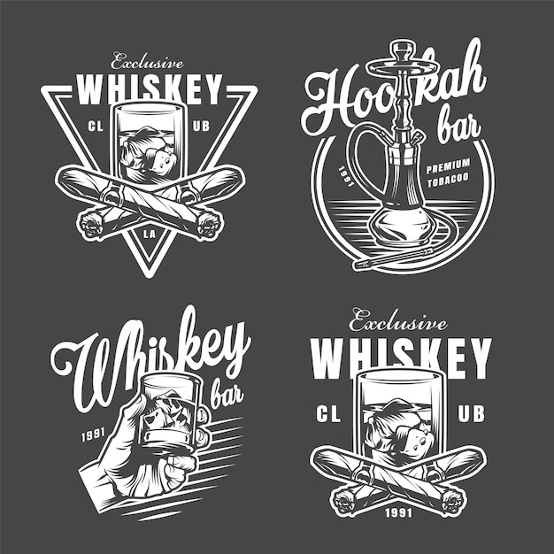 Free Vector vintage monochrome lounge bar prints collection