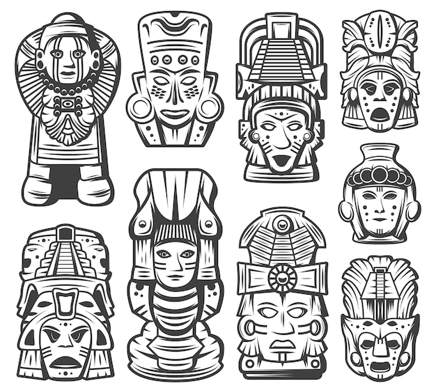 Free Vector vintage monochrome maya civilization objects collection