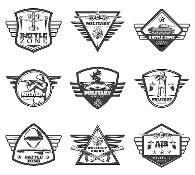 Free Vector vintage monochrome military labels set