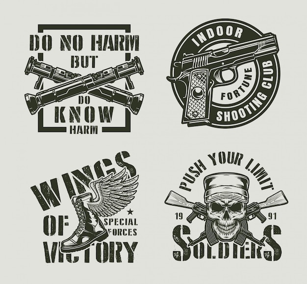 Free Vector vintage monochrome military labels