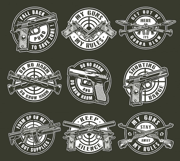 Free Vector vintage monochrome military weapons round emblems