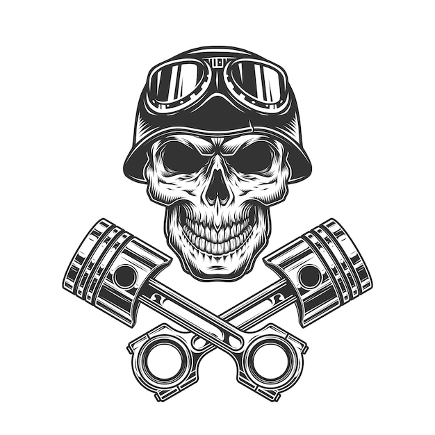 Free Vector vintage monochrome motorcycle driver skull