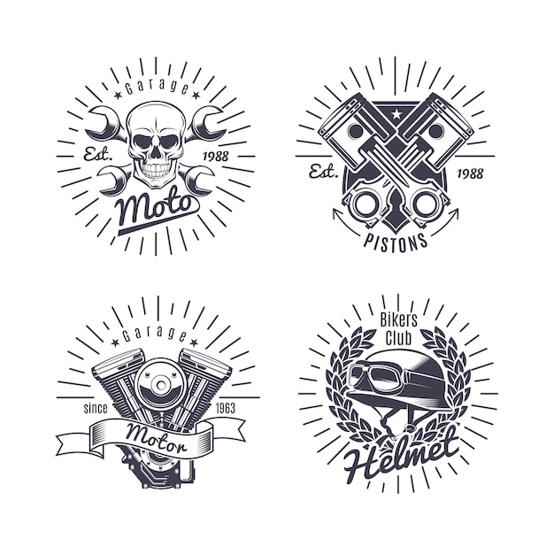 Free Vector vintage monochrome motorcycle emblems set