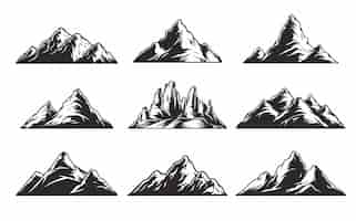 Free vector vintage monochrome mountains set