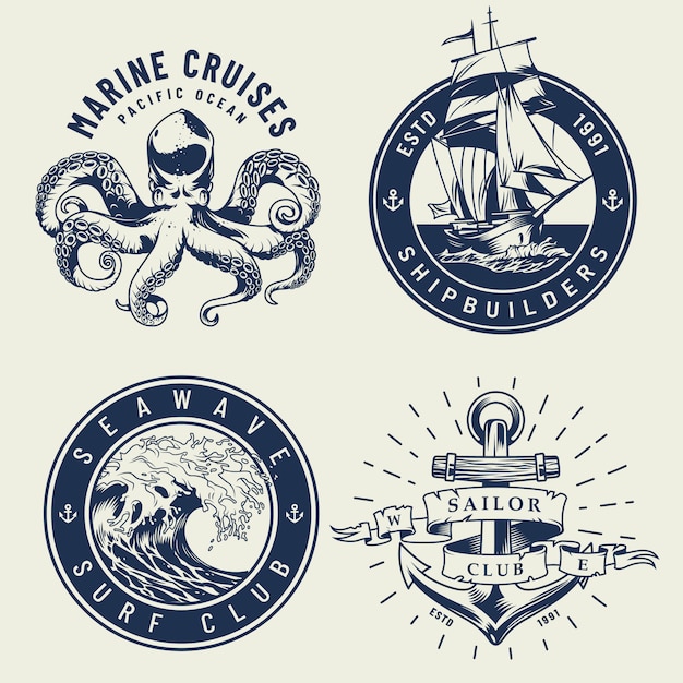 Free vector vintage monochrome nautical labels