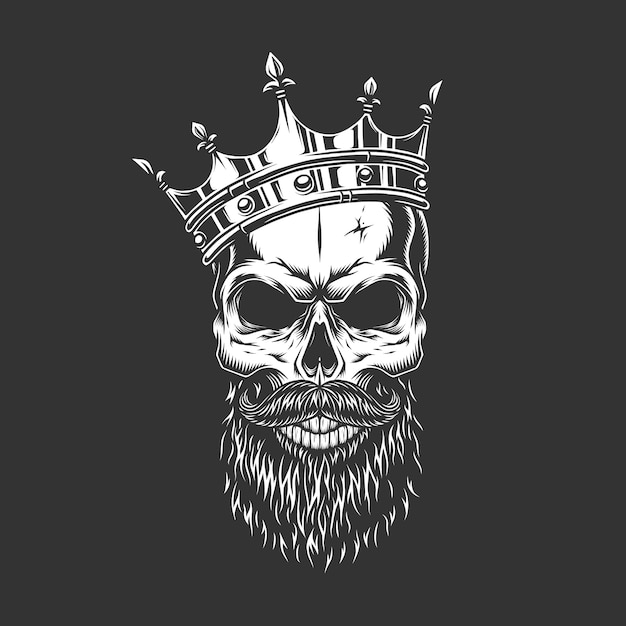 Free Vector vintage monochrome prince skull in crown