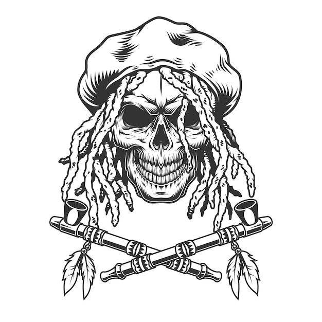 Free vector vintage monochrome rastaman skull