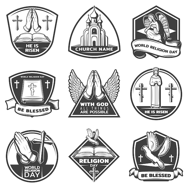 Free Vector vintage monochrome religious labels set