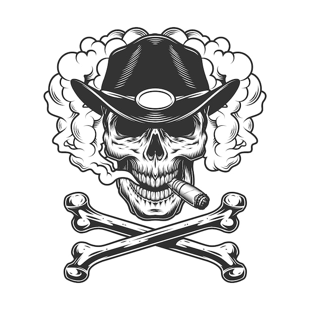 Free Vector vintage monochrome sheriff skull smoking cigar