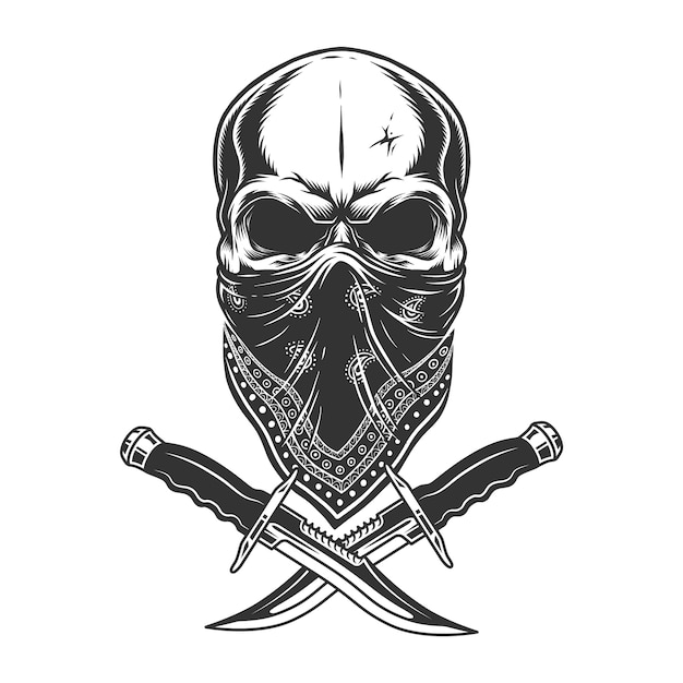 Free Vector vintage monochrome skull in bandana