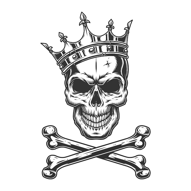 Free Vector vintage monochrome skull in royal crown