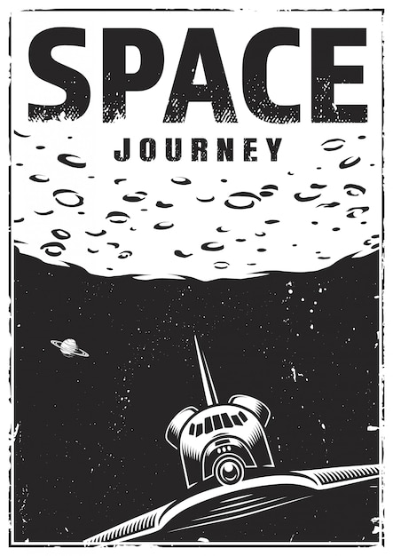 Free Vector vintage monochrome space travel poster