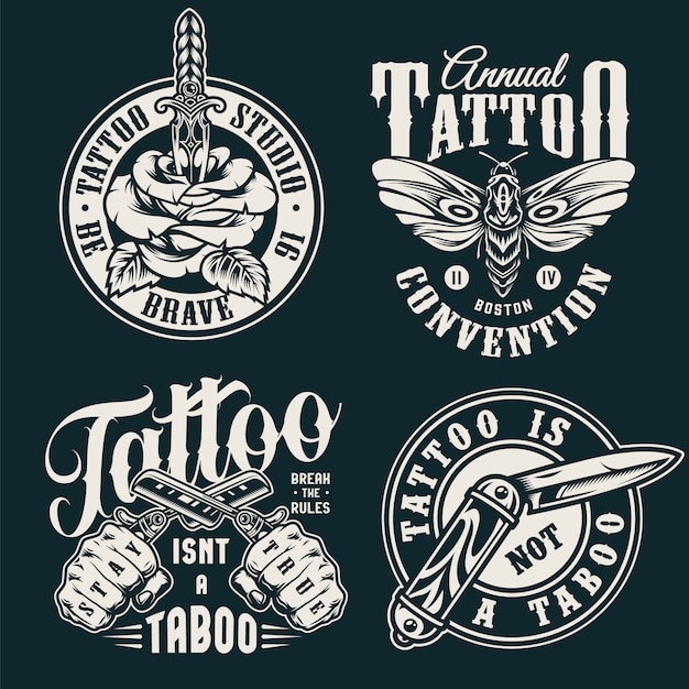 Free Vector vintage monochrome tattoo salon labels