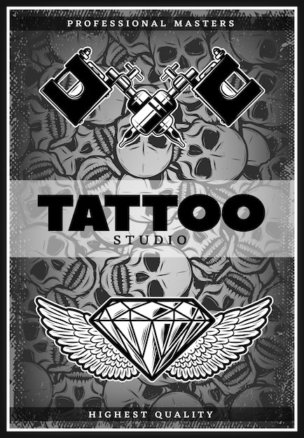 Free Vector vintage monochrome tattoo studio advertising poster