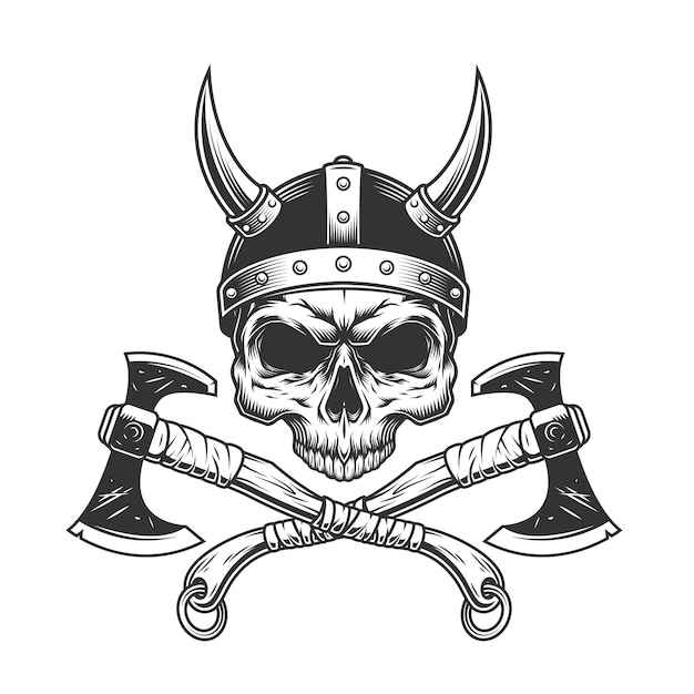 Free Vector vintage monochrome viking skull without jaw