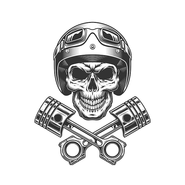 Free Vector vintage motorcycle skull in moto helmet