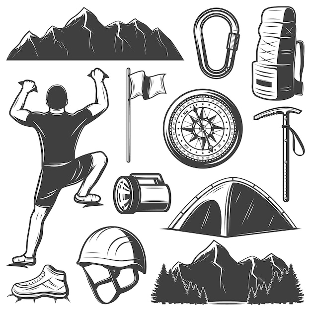 Free Vector vintage mountain climbing elements set