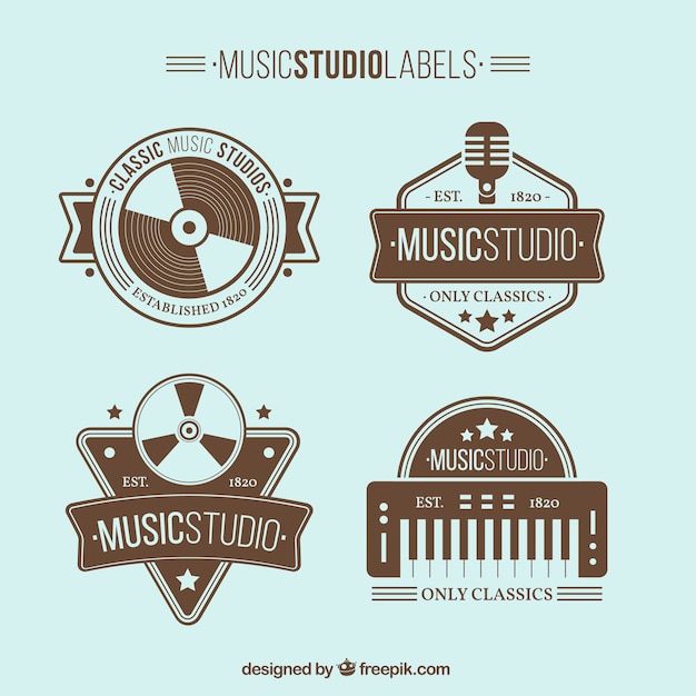 Free Vector vintage music studio stickers