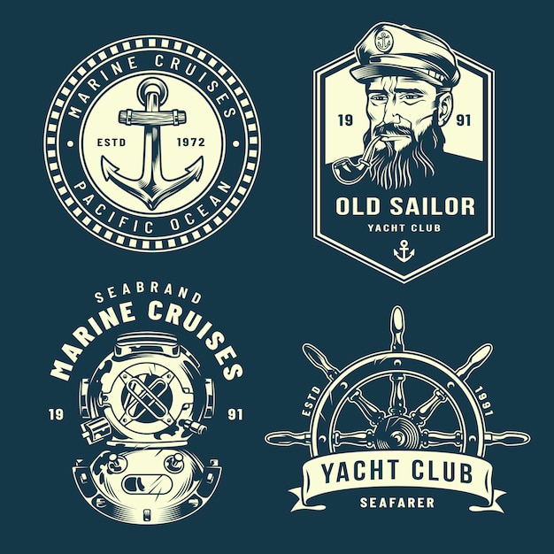 Free Vector vintage nautical logos collection