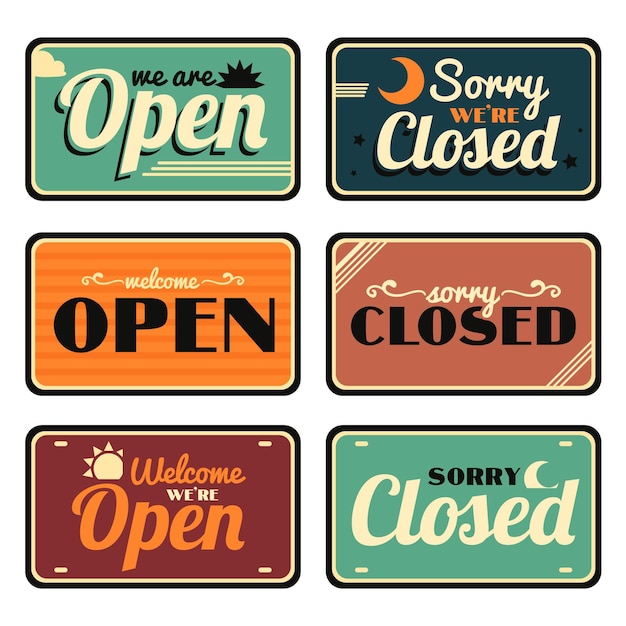 Free Vector vintage open and closed signboard collection