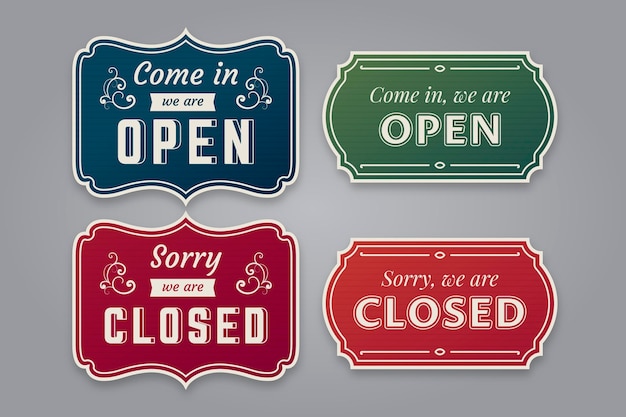 Free Vector vintage open and closed signboard pack