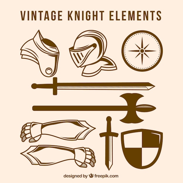 Free vector vintage pack of knight elements