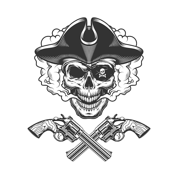 Free Vector vintage pirate skull with eye patch