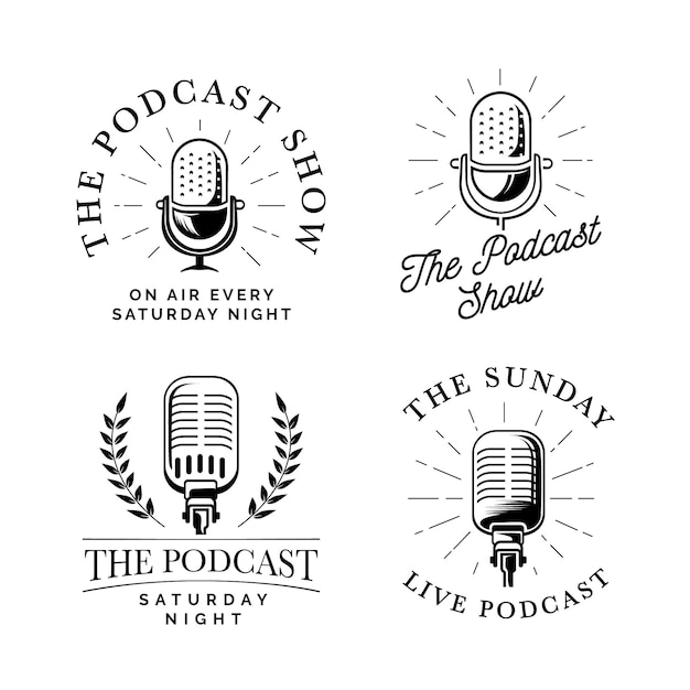 Free vector vintage podcast logo collection