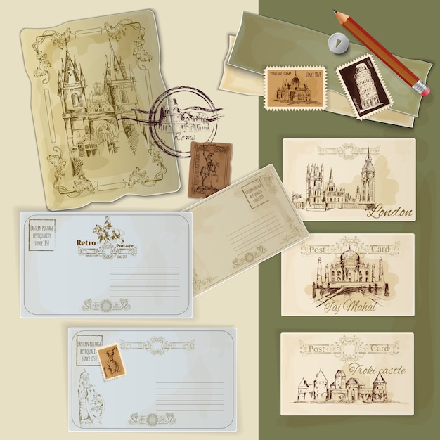 Free Vector vintage postcards set