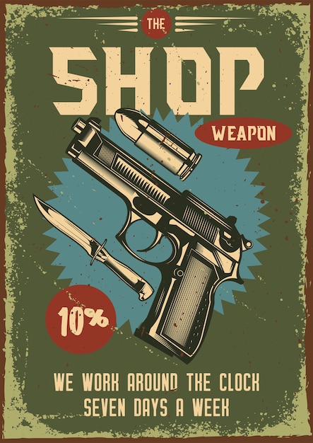 Free vector vintage poster with illustration of a gun and its parts