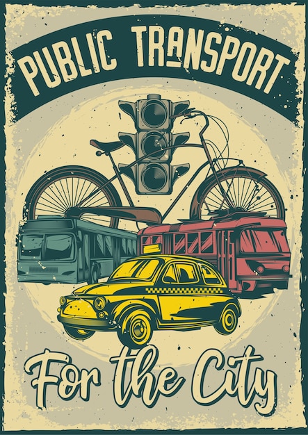 Free Vector vintage poster with illustration of public transport