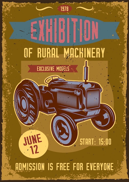 Free Vector vintage poster with illustration of a tractor