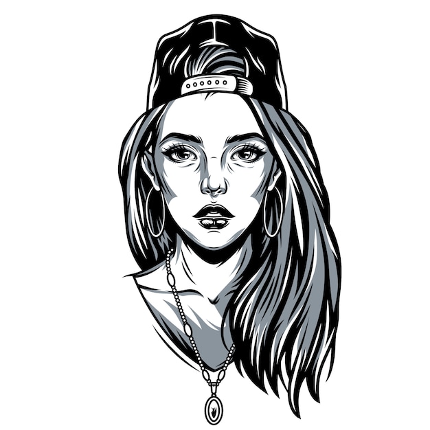 Free Vector vintage pretty girl in baseball cap