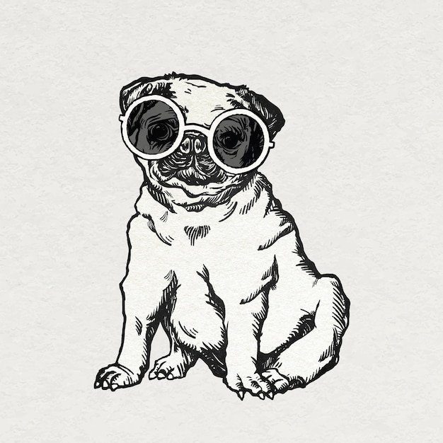 Free Vector vintage pug dog sticker with cute sunglasses