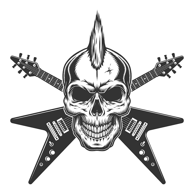 Free Vector vintage punk rock star skull