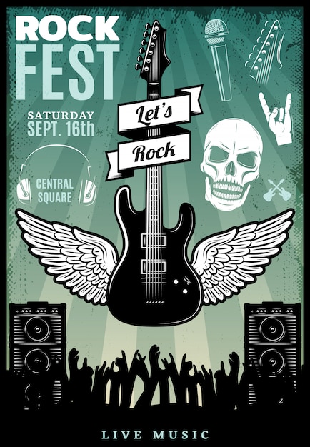 Free Vector vintage rock music fest template