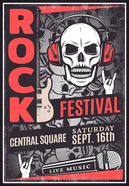 Free Vector vintage rock music festival advertising poster