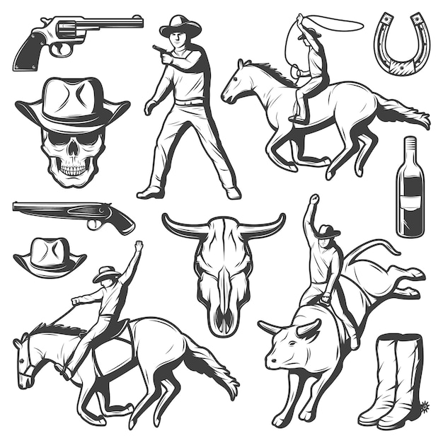 Free Vector vintage rodeo elements set