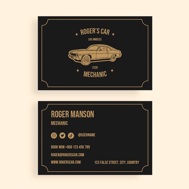 Vintage roger car mechanic business card template