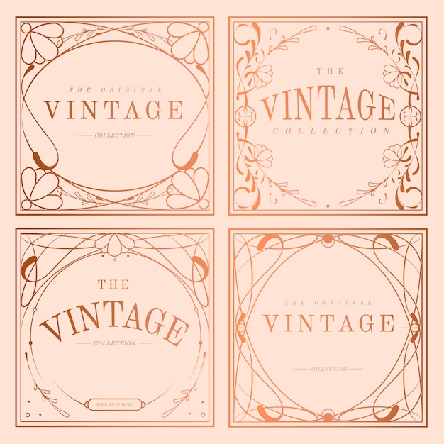 Free Vector vintage rose gold art nouveau badge vector set