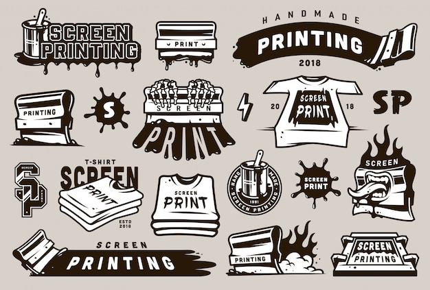 Free Vector vintage screen printing badges set