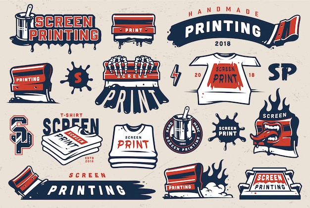 Free Vector vintage screen printing badges set