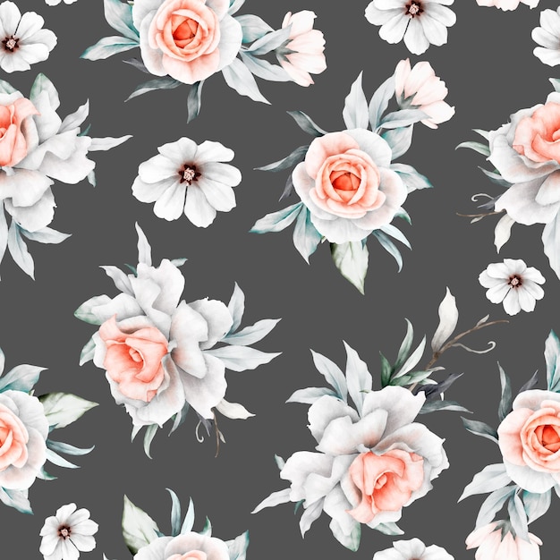 Free Vector vintage seamless pattern of beige roses with leaves and flowers