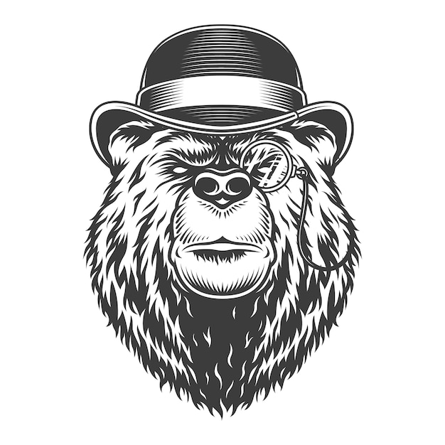 Free Vector vintage serious gentleman bear head