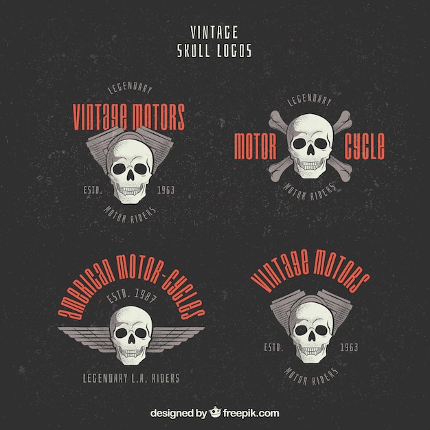 Free vector vintage skull logos with red details